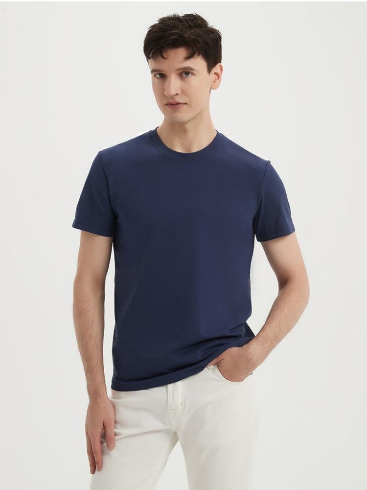 Premium Long-staple Cotton Short-sleeve Crew Neck Three-needle Solid Color Wrinkle-free Antibacterial Cool T-shirt Minimalist Breathable Tops