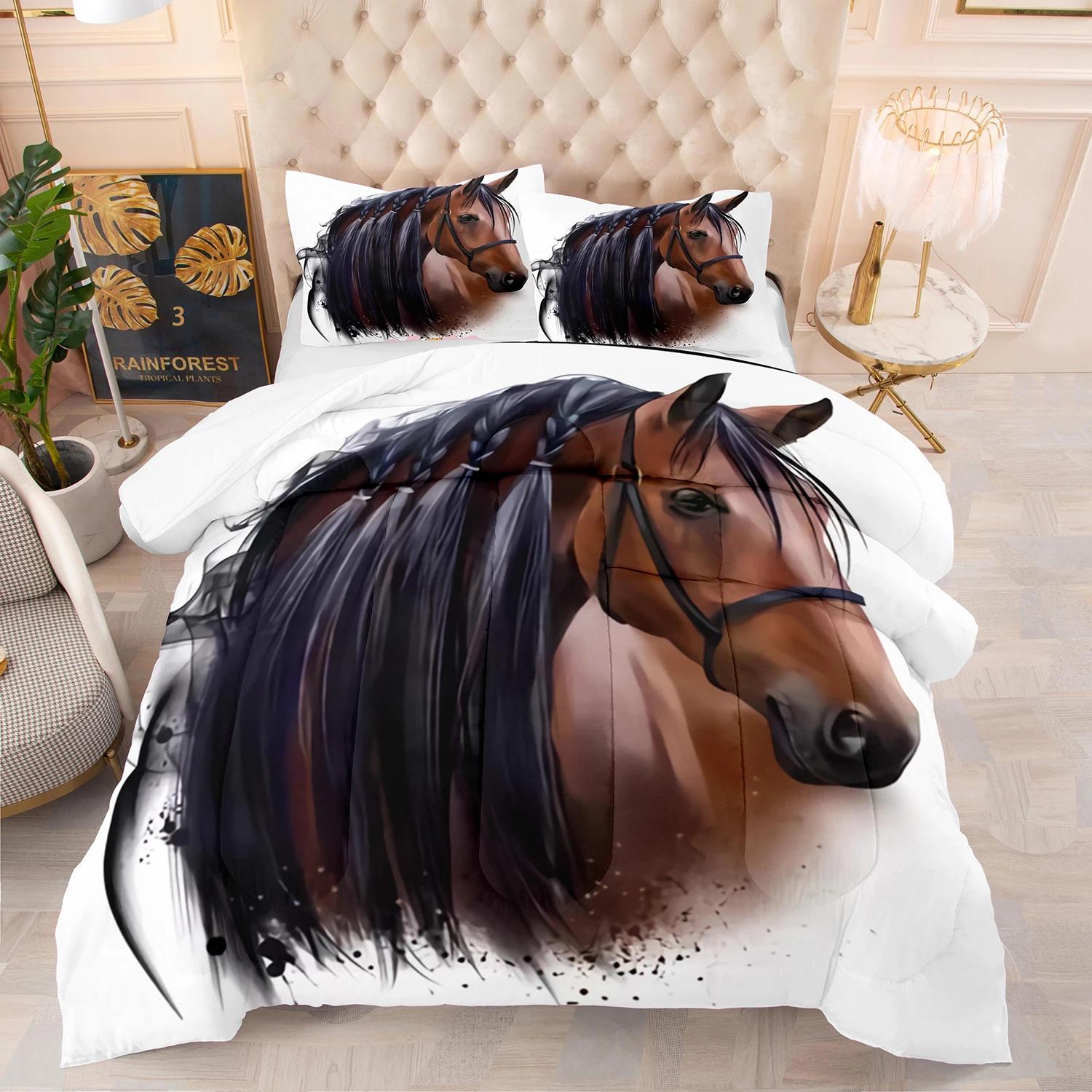 

Comforter Sketch Watercolor Art Horse 3D Printed Animals Running Horse Adult Children For Bedroom Decorations Queen King Size Comforter (quilt)-EU Single(135*200cm)3pcs