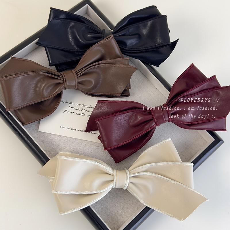 Synthetic Leather Bow Barrettes Women Elegant Ponytail Clip Hairpins Girls Bowknot Hair Clips Fashion Hair Accessories Headwear