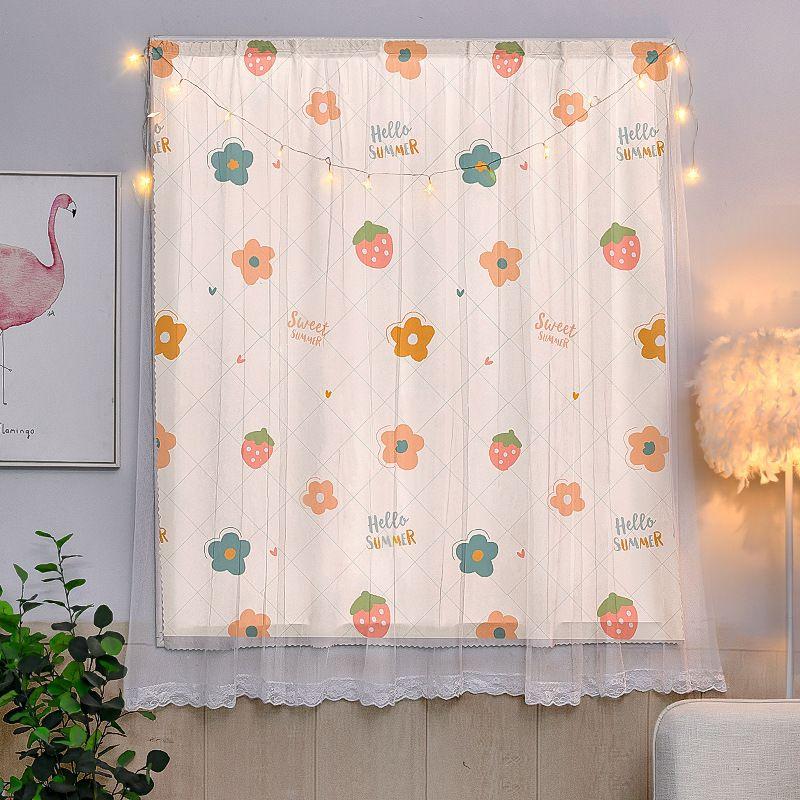 Window Cartoon Curtain Double Layer Lace Velcro Home Decorative Drapes Blackout