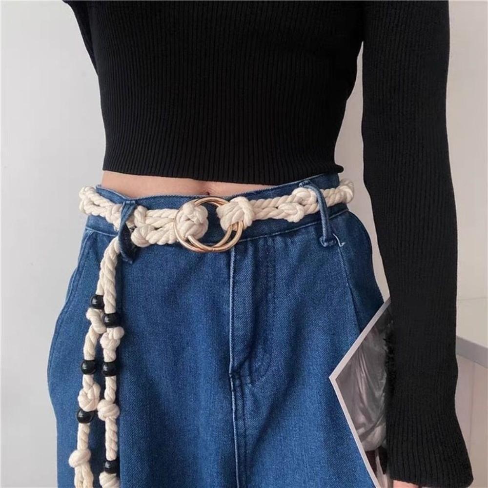 Beads Rope Waistband Tie Up Pack Thread Waist Belt Fashion Coarse Rope Belt Streetwear