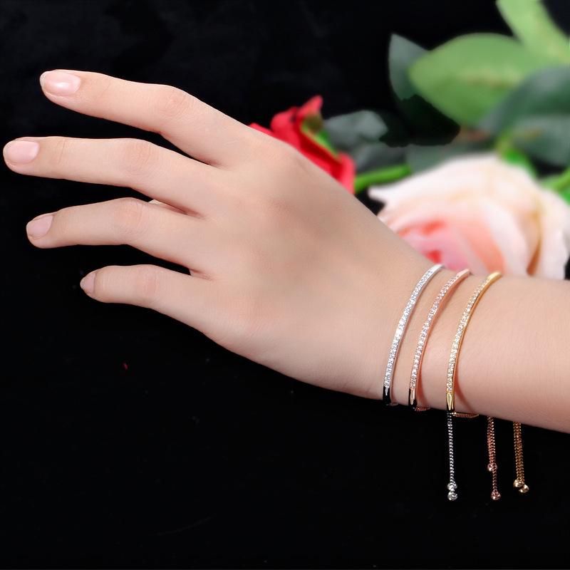 2026 Creative Exquisite Hand Jewelry Micro-inlaid Zircon Shiny Single Row Curved Bracelet Adjustable