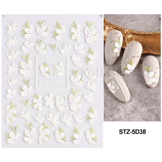 Nail Art Sticker, Relief 5D Three-Dimensional Spring Pink Cherry Blossom Small Flower Adhesive Nail Sticker