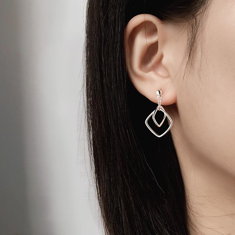 Hollow Square Earrings Temperament Cold Wind Geometric Earrings Commuting Ol Plain Simple Box Earrings Girls