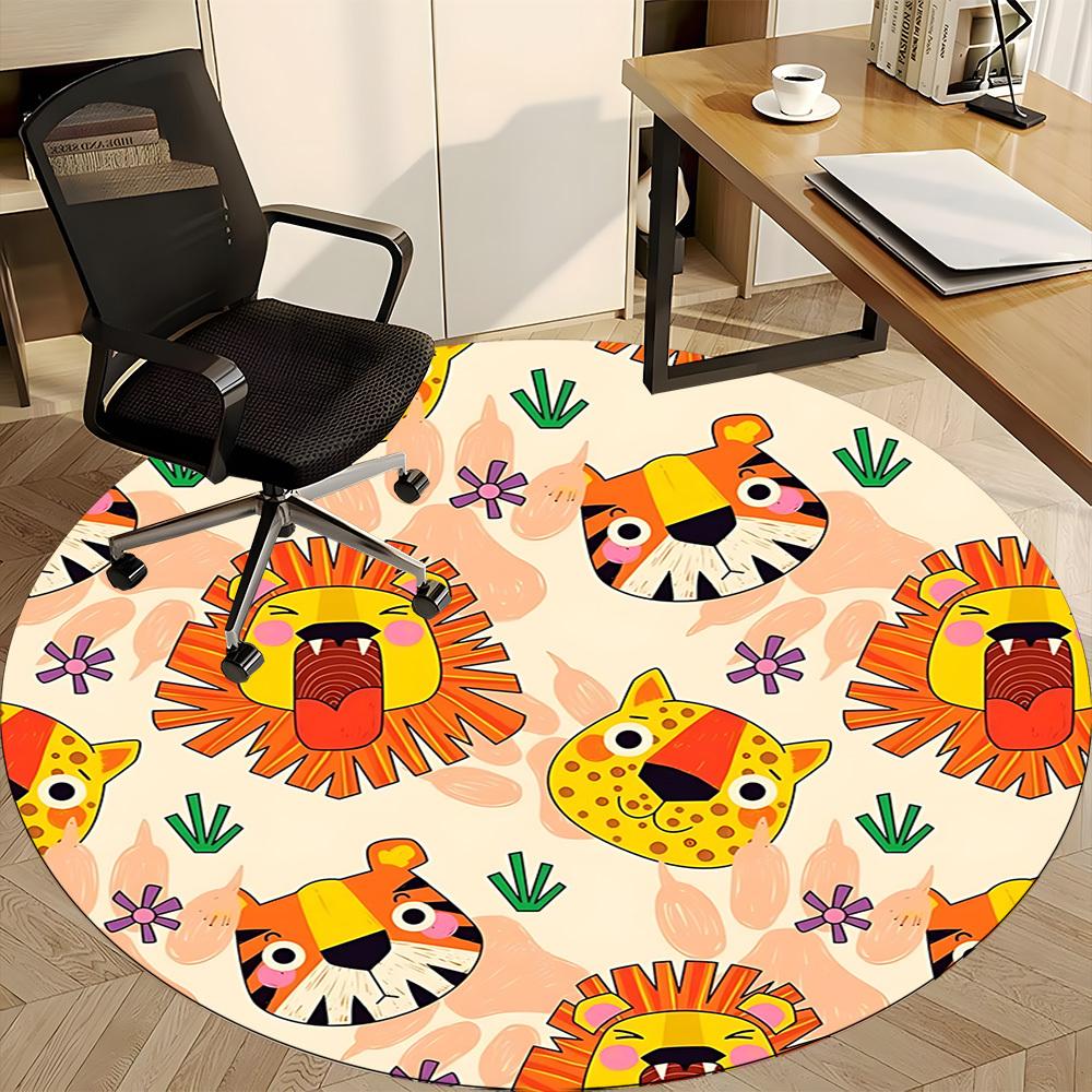 1pc Jungle Animals Carpet for Office Non-Slip, Round Carpet, Soft & Comfortable, Carpet for Office, Lightweight Round Floor Mat
