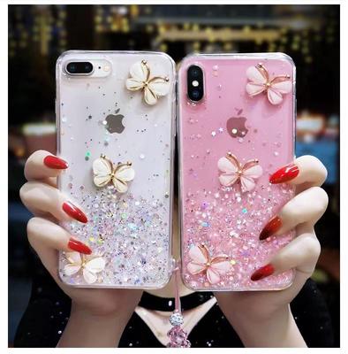 Custodia trasparente di lusso con farfalla glitterata per Samsung S20, A71, A32, S9, M02 - Guscio morbido anticaduta