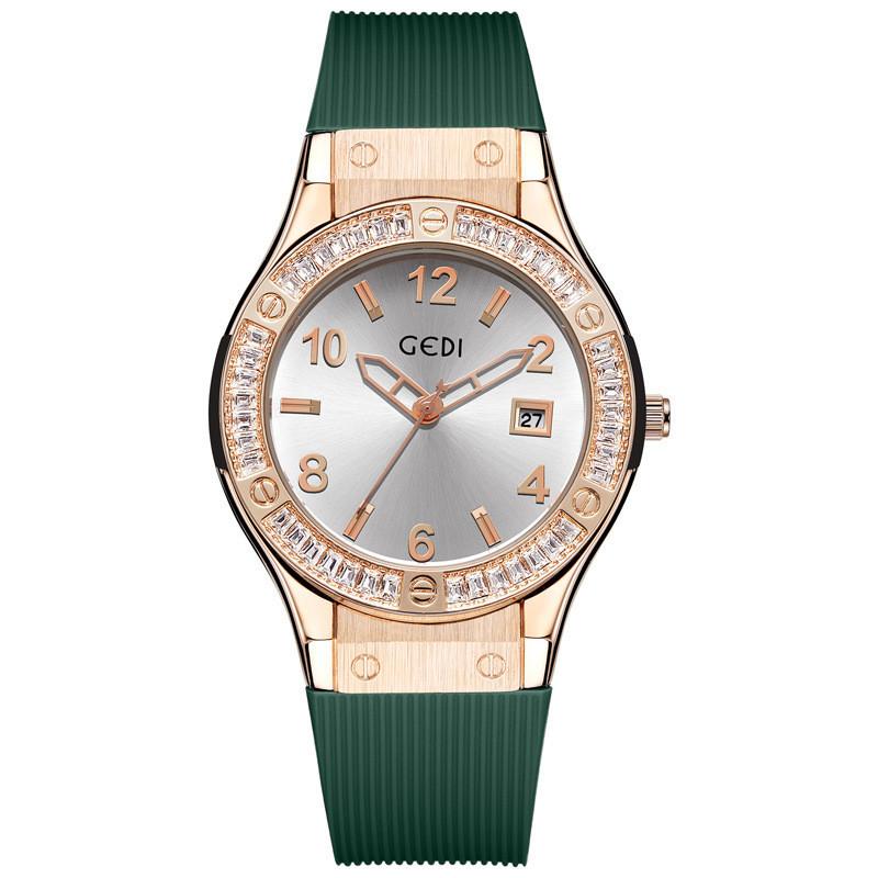Minimalistische Silikonuhr für Damen mit Kalenderfunktion, wasserdichtes Quarzwerk