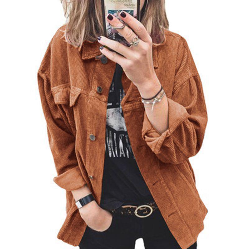 Fall/Winter New Women's Jacket Coat Corduroy Button Casual Shirt