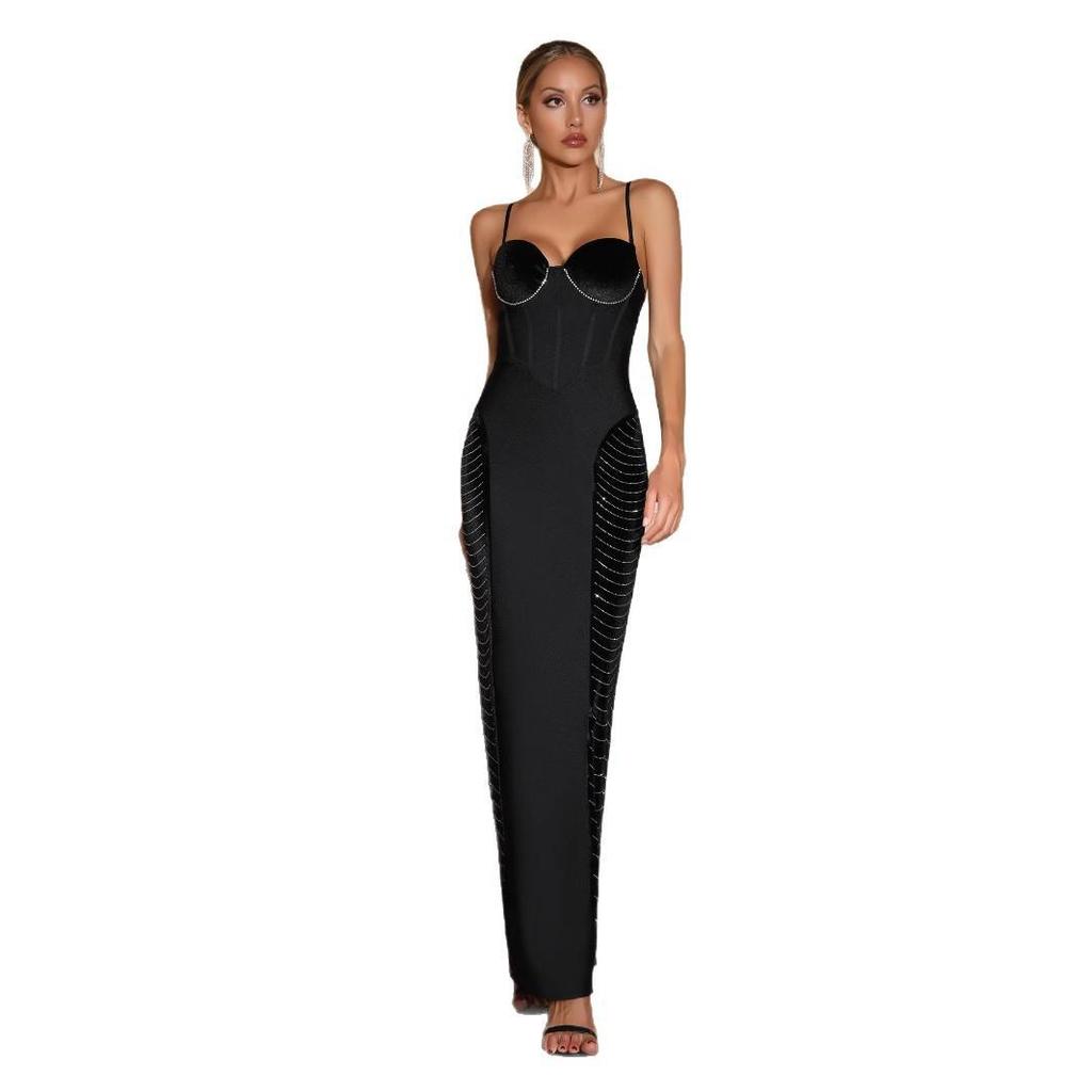 Europäisch-amerikanischer Stil Sexy Tief ausgeschnittenes Bandagen-Abendkleid mit Strasssteinen