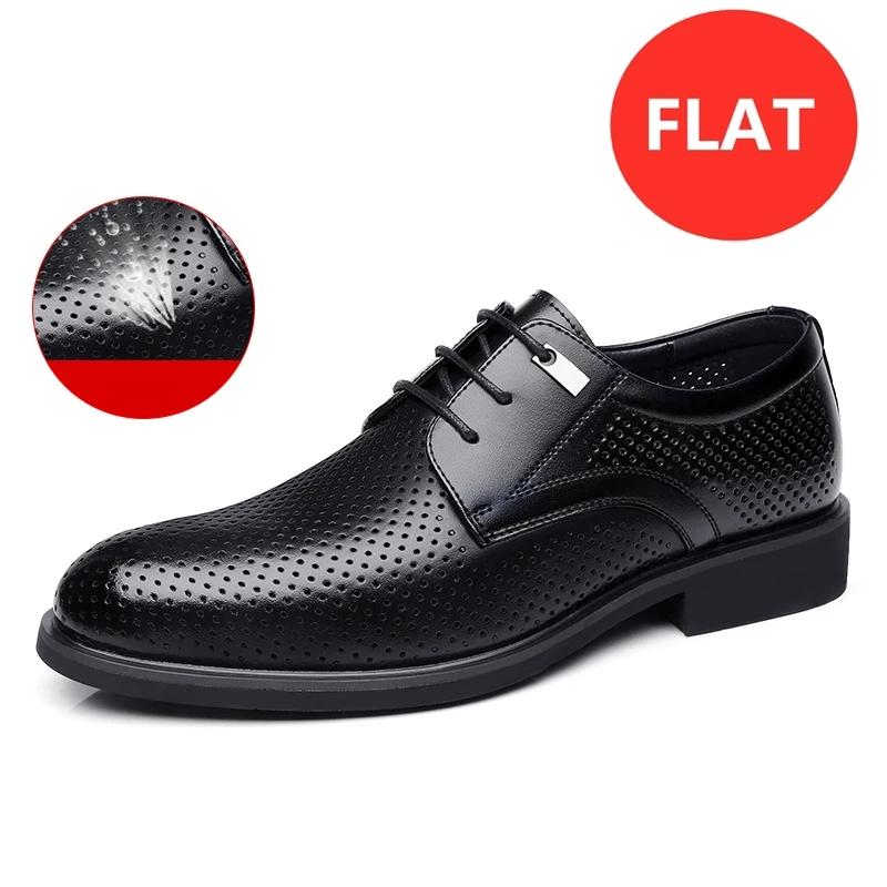 Fashion Men Flat / 6CM Heightening Elevator Shoes Hollow Breathable Business Formal Leather Shoes Man British Dress Casual Wedding Shoes