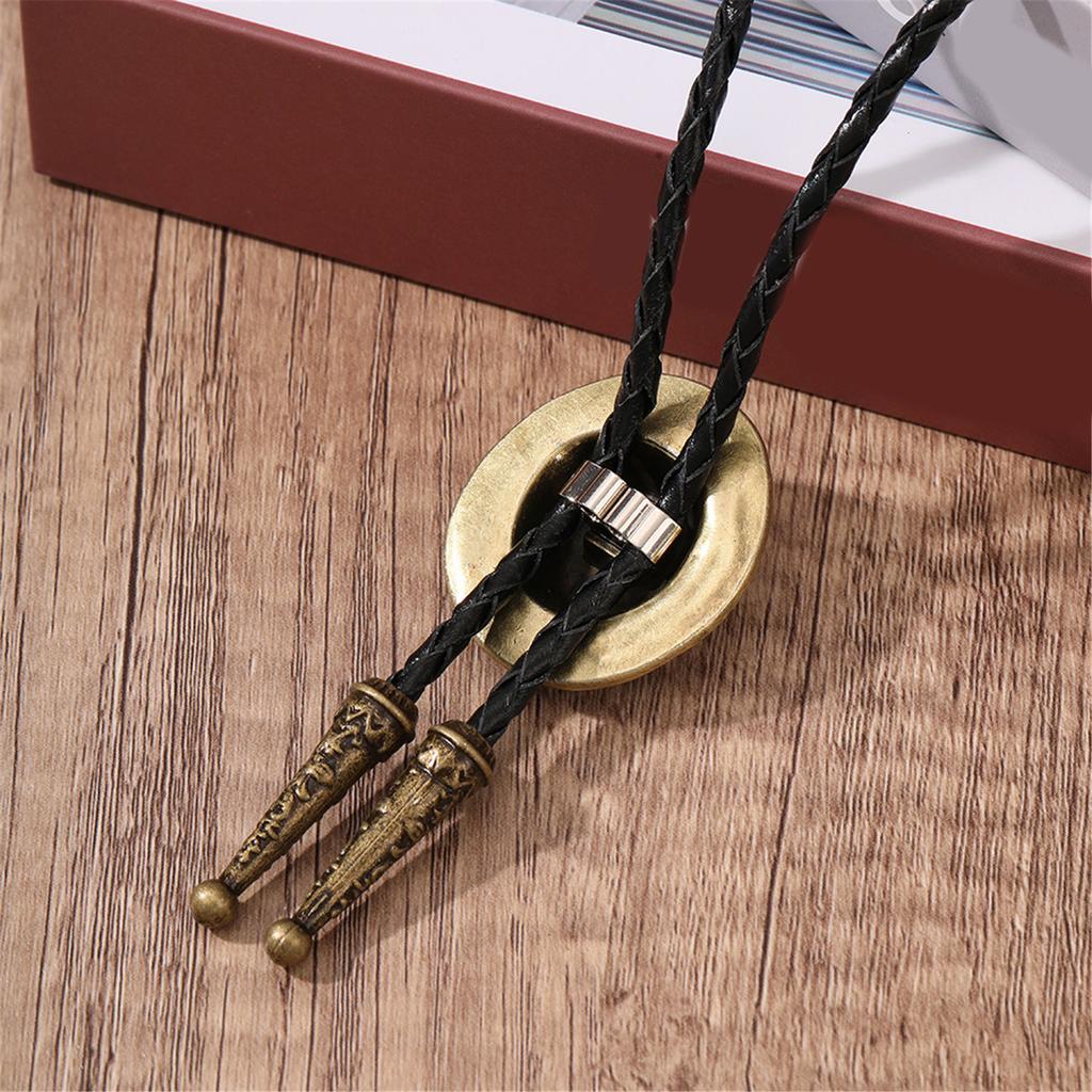Western Bolo Tie With 3D Cowboy Hat Accent Adjustable Faux Leather Cord Necktie For Business Casual Mens Accessories