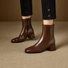 Autumn and Winter Solid Color Side Zipper Large Size Fashion Boots New Round Head Rubber Sole Medium Heel Leather Surface Women's Boots Thick Heel M