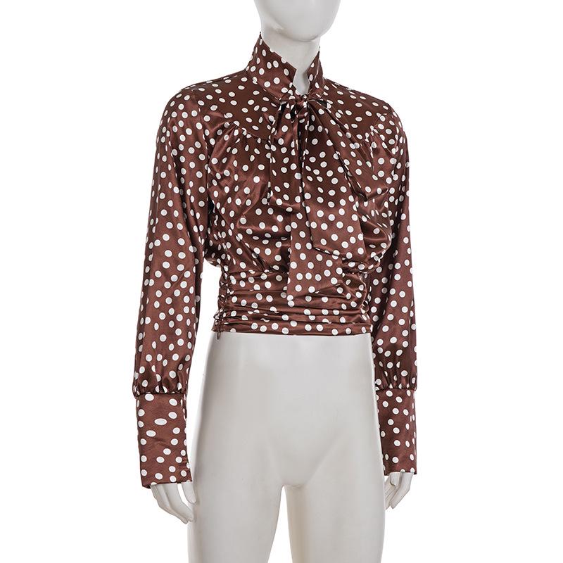 French Elegant Polka Dot Hollow Long Sleeve Women's Retro Style Casual Top