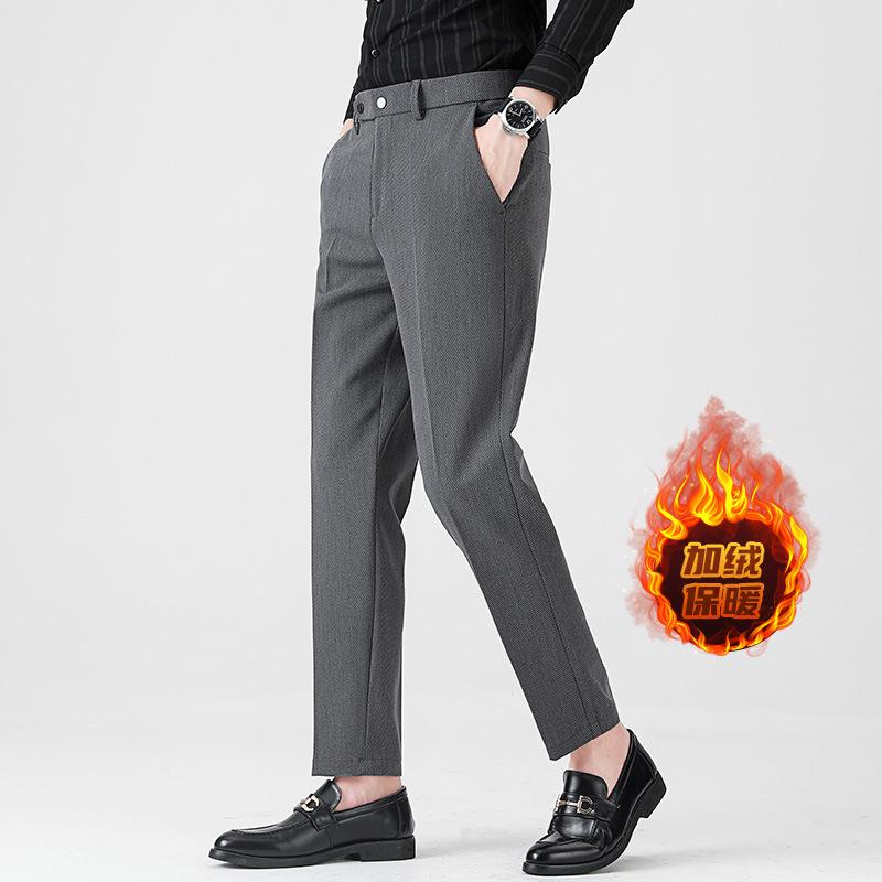 Light luxury winter velvet men's casual trousers thickened warm men's trousers small straight light business men's trousers