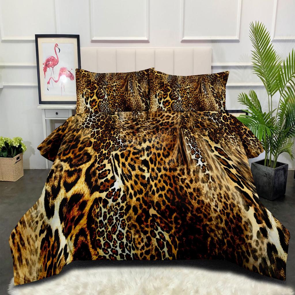 Leopard Leopard Print Fat Quilt Printing Home Textile Quilt Printing Feather Silk Cotton Three Piece Quilt Cover