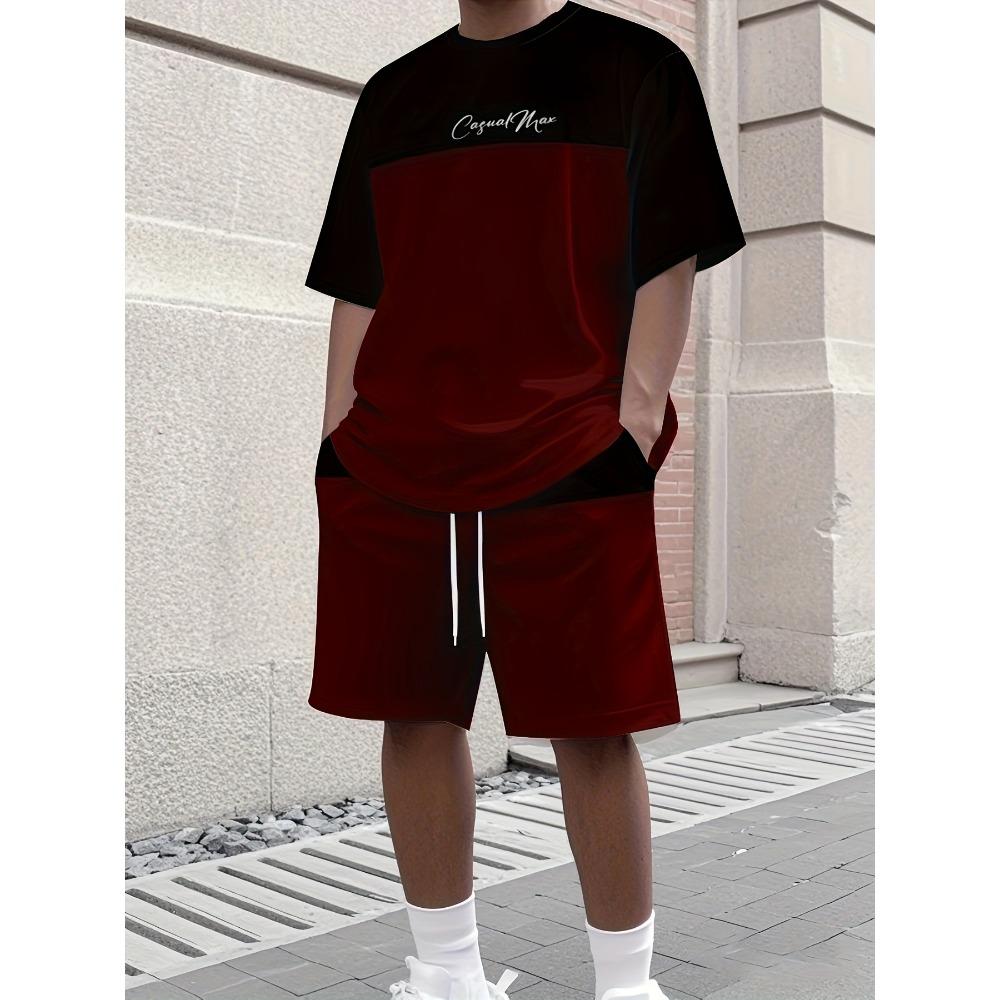 2026 Letter Printed Men's T-shirt and Shorts Set Loose Fit Short Sleeved Top and Shorts Summer Vacation Men's Clothing