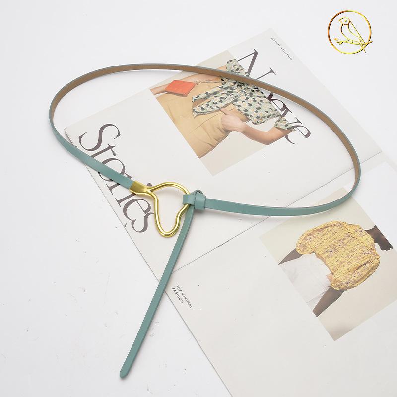 Women'S Leather Belt Knotted Decoration With Dress Shirt Simple Pure Cowhide Thin Belt Trendy