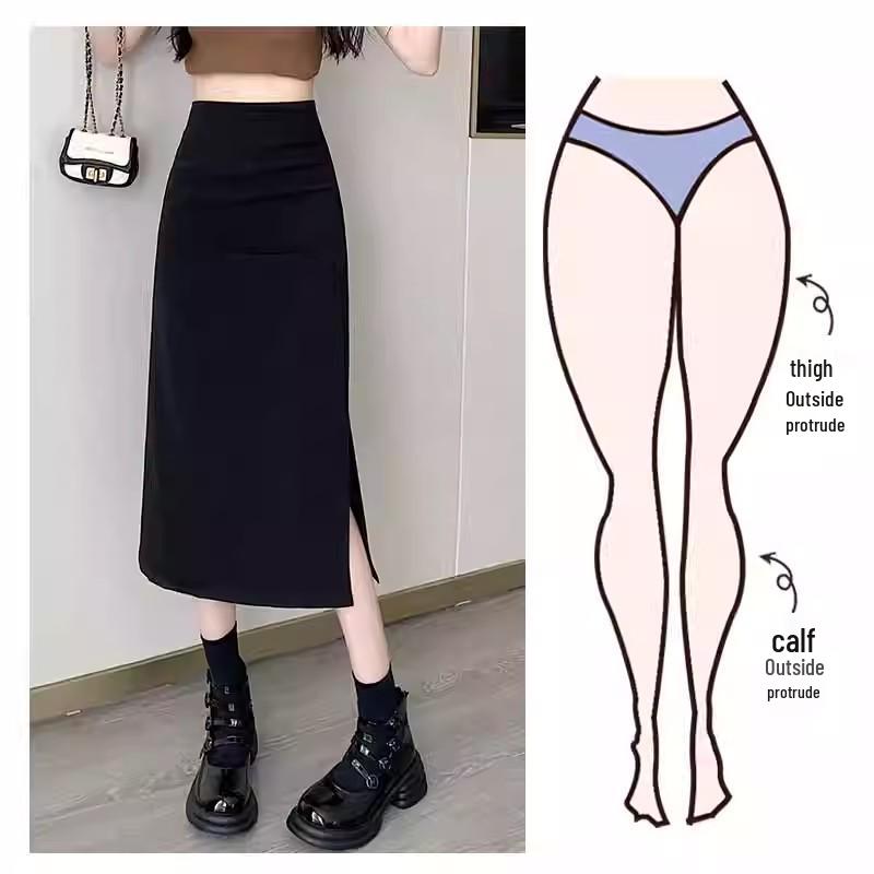 Women's Summer 2024 High Waist Pleated Slit Midi Skirt