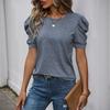 Womens Casual Solid Color Bubble Sleeve T-Shirt Loose Fit Short Top Daily Wear