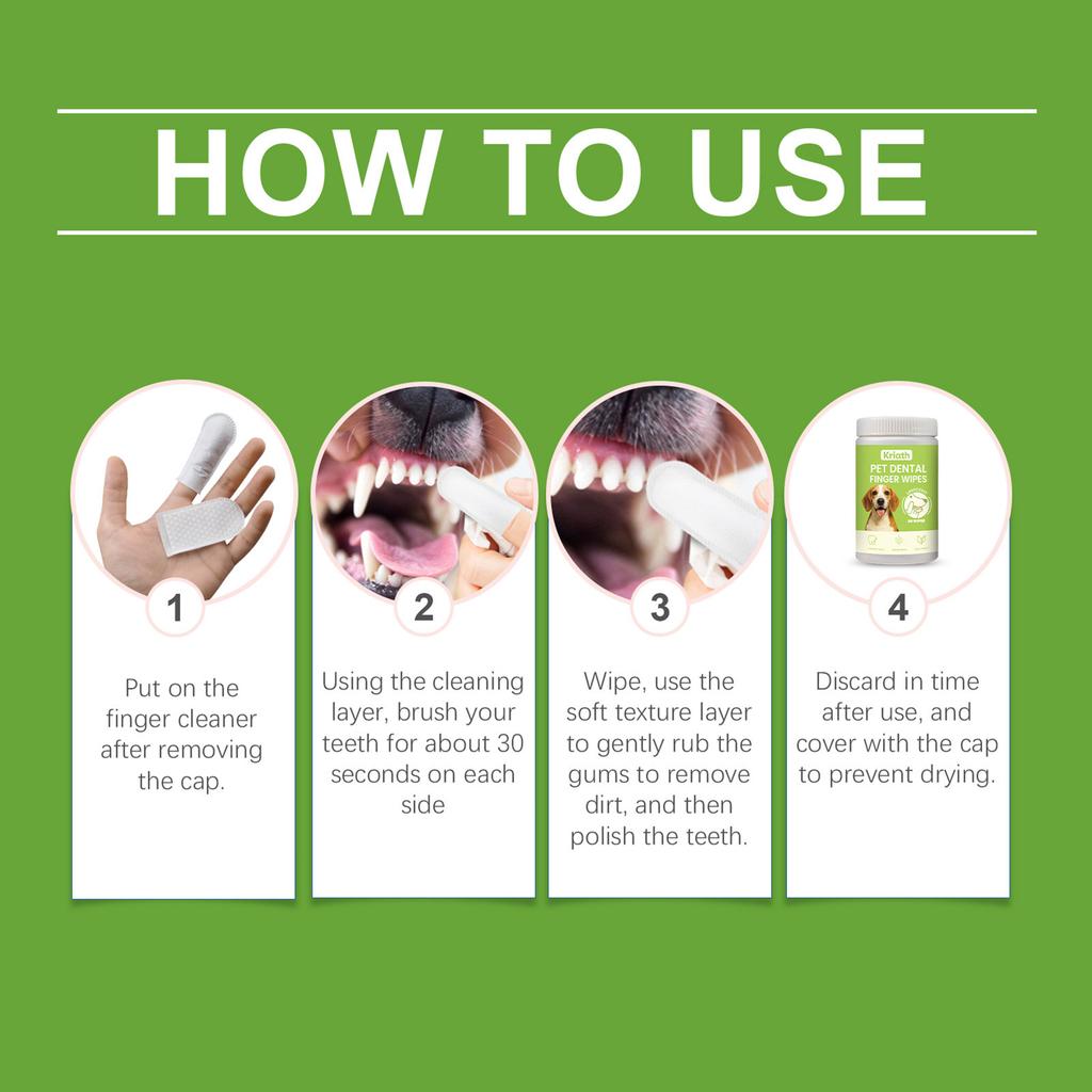 50PCS Pet Dental Finger Wipes for Cats Dogs Teeth Cleaning Gentle No-Rinse Oral Care Plaque Remover Freshens Breath Daily Use