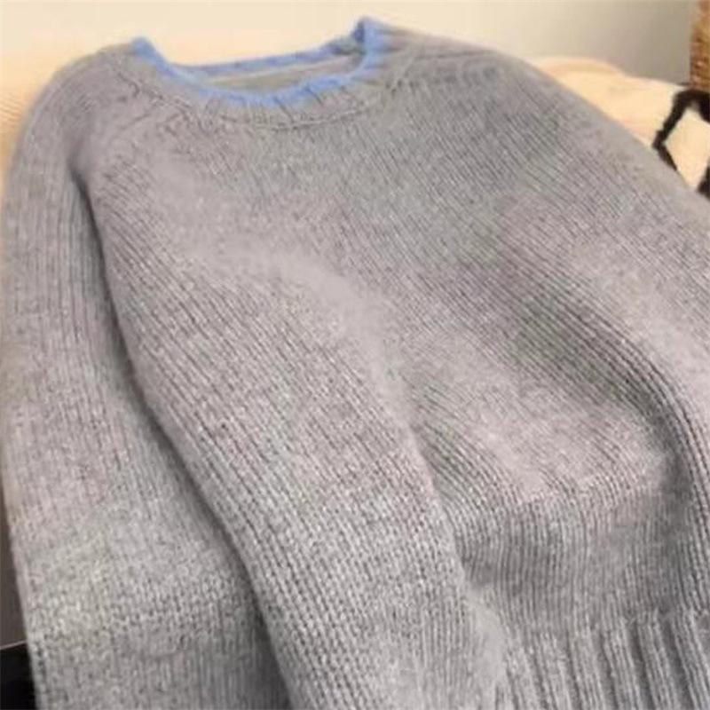 2025 Autumn/Winter Color Block Loose Casual Round Neck Base Layer Top