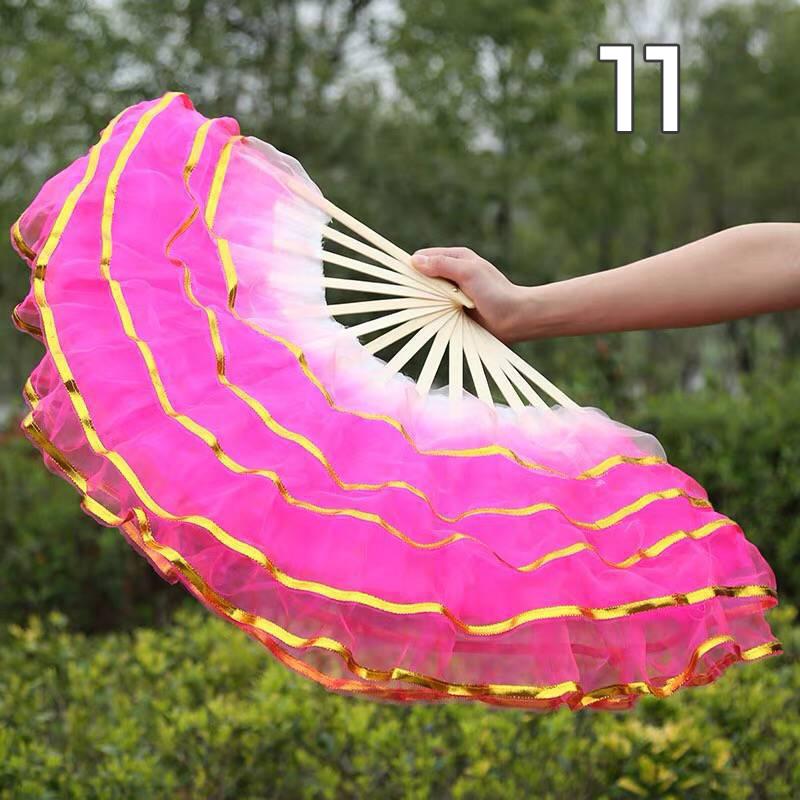 Éventail pliant coloré en soie teinte pour danseuse, éventails en soie imitation pour la pratique, style chinois fait main, accessoires de performance de danse Yangko