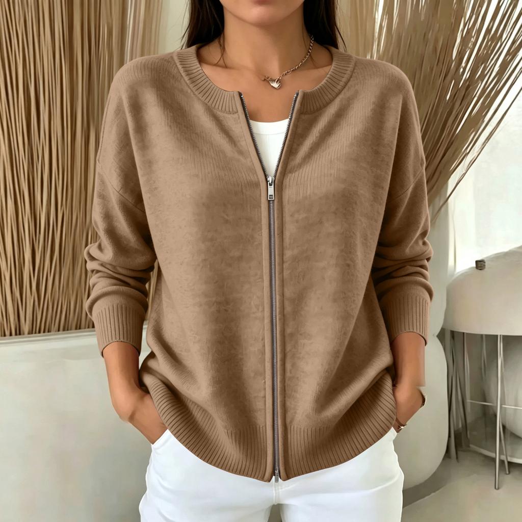 Cardigan a Maglia da Donna Casual con Zip Intera per l'Uso Quotidiano