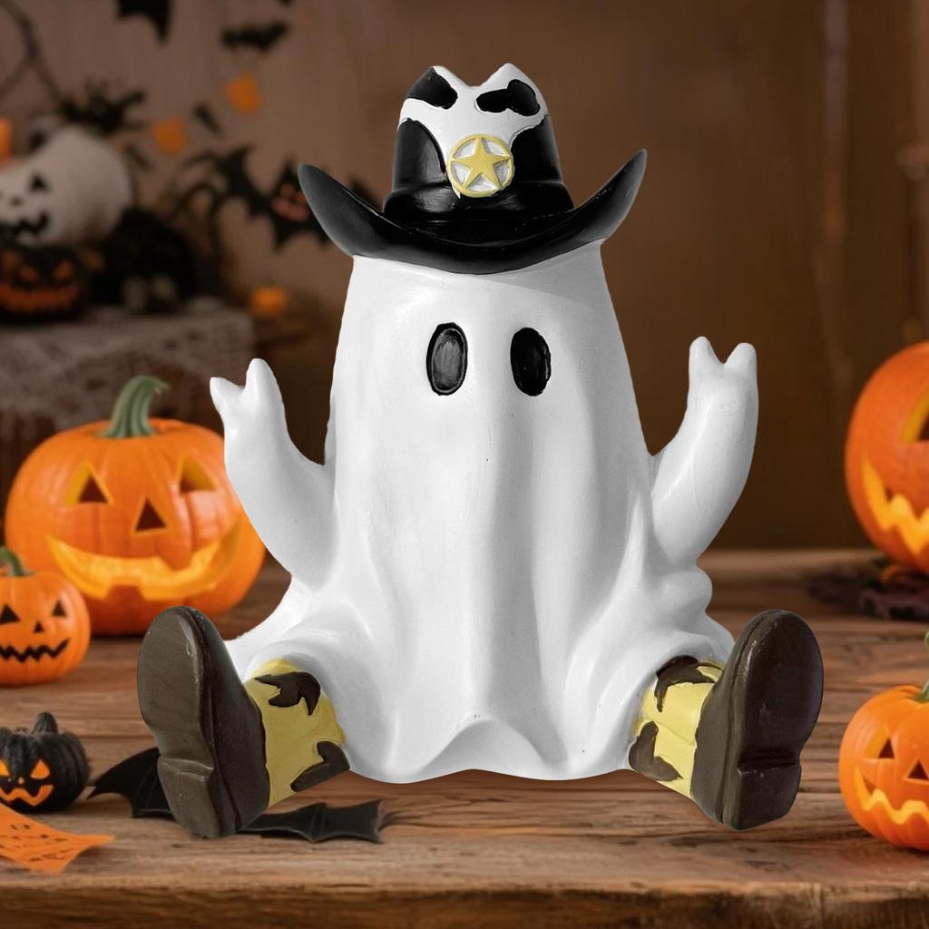 Cowboy Specter Statue Ornaments with Boots Resin Ghost Craft Ornament Halloween Ghost Ornaments for Home Porch & Garden