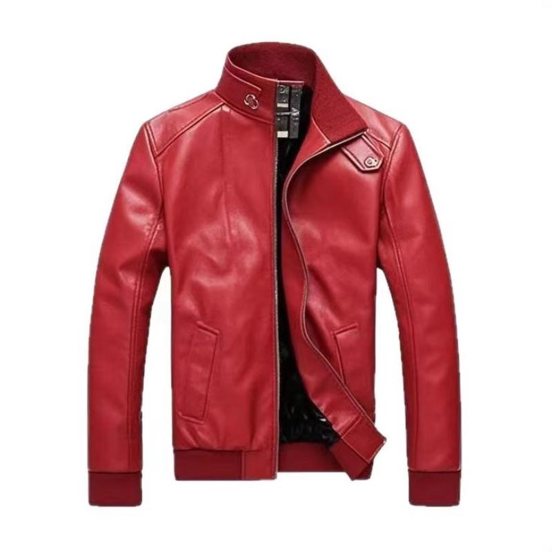Men's Spring Autumn New Motorcycle Leather Jacket Baseball Collar Stand Up Collar Handsome Casual Stylish Top