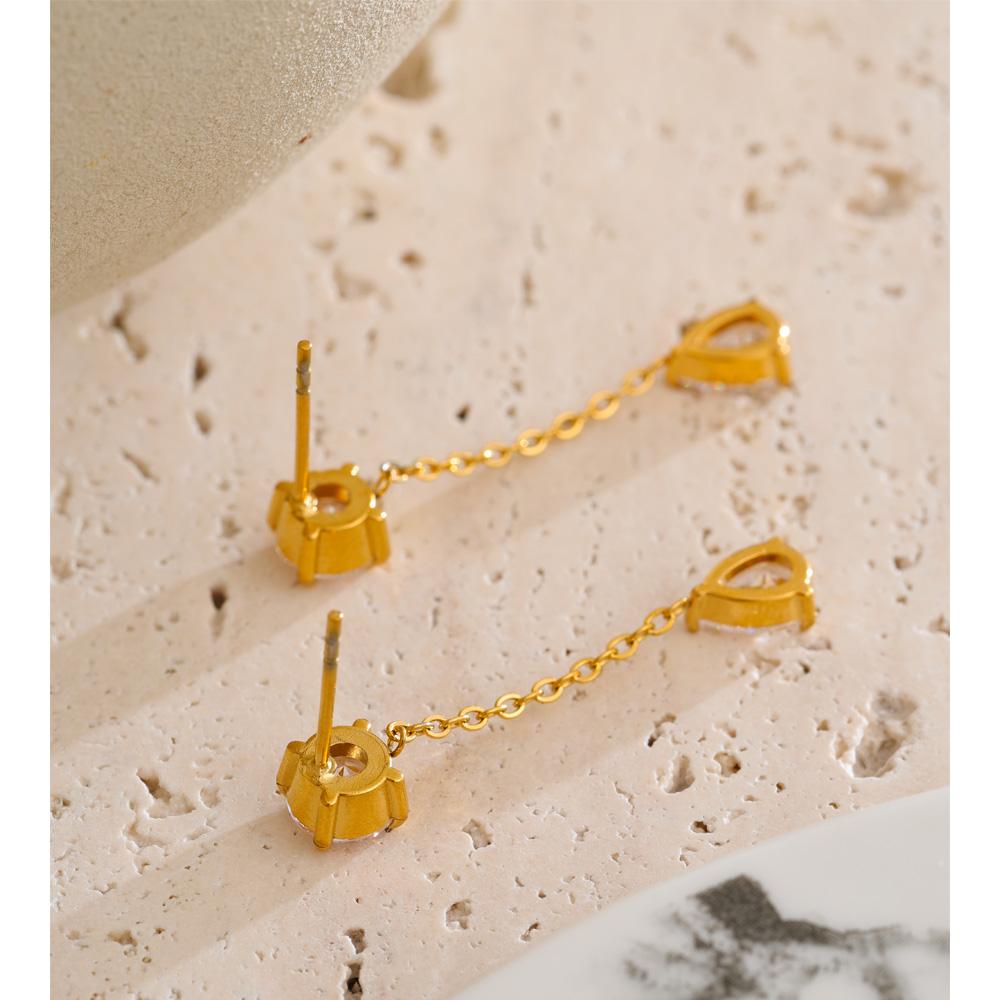 Yhpup Cubic Zirconia Chain Water Drop Dangle Earrings Trending Golden Stainless Steel Delicate Korean Chic Jewelry Accessories