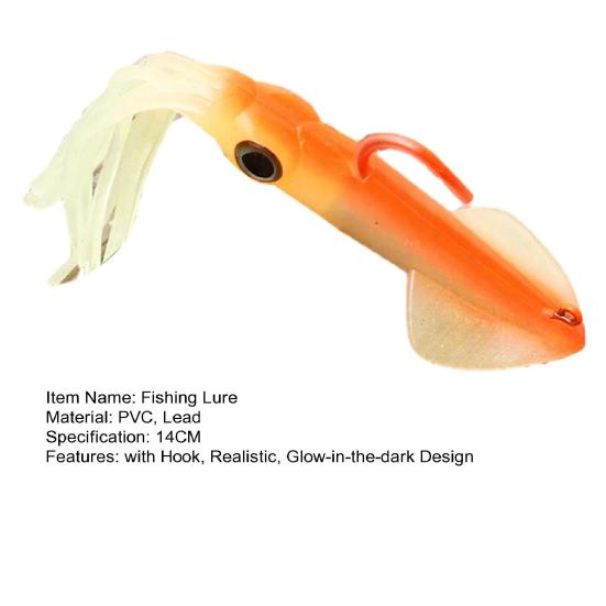 14CM Glow-in-the-dark Squid Lure with Hook Realistic Bionic Artificial Octopus Swimbait Luminous Simulation Soft Lure Saltwater Fishing Accessories