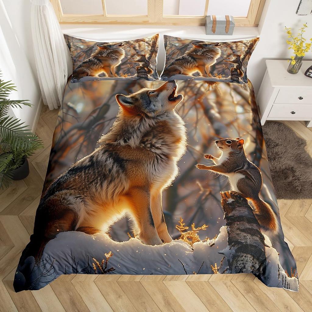 Wolf Duvet Cover Twin Queen 2/3Pcs Wild Animal Wolves Bedding Set For Boys Girls Teens Microfiber Snow Mountain Comforter Cover