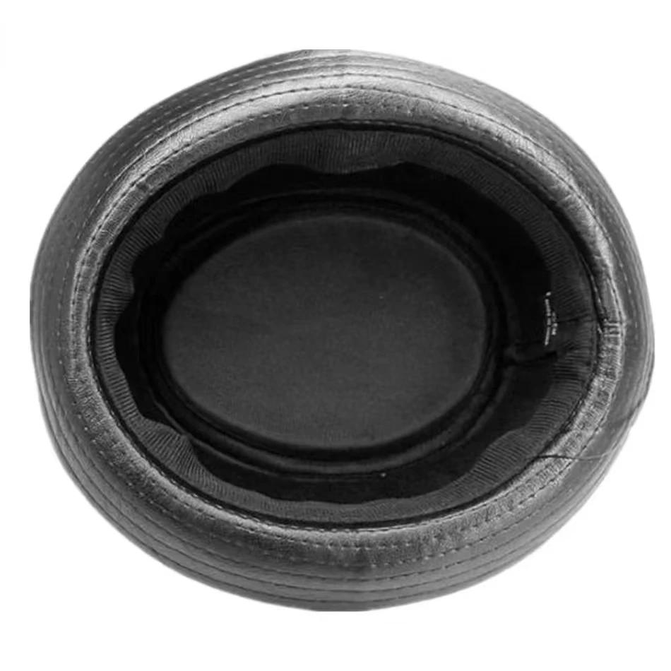 Neue Mode Herren Schwarzer Leder Trilby Hut Männliche Fedora Kappe Retro Damen Herbst Marke Porkpie Hüte Herren Vintage Jazzhüte