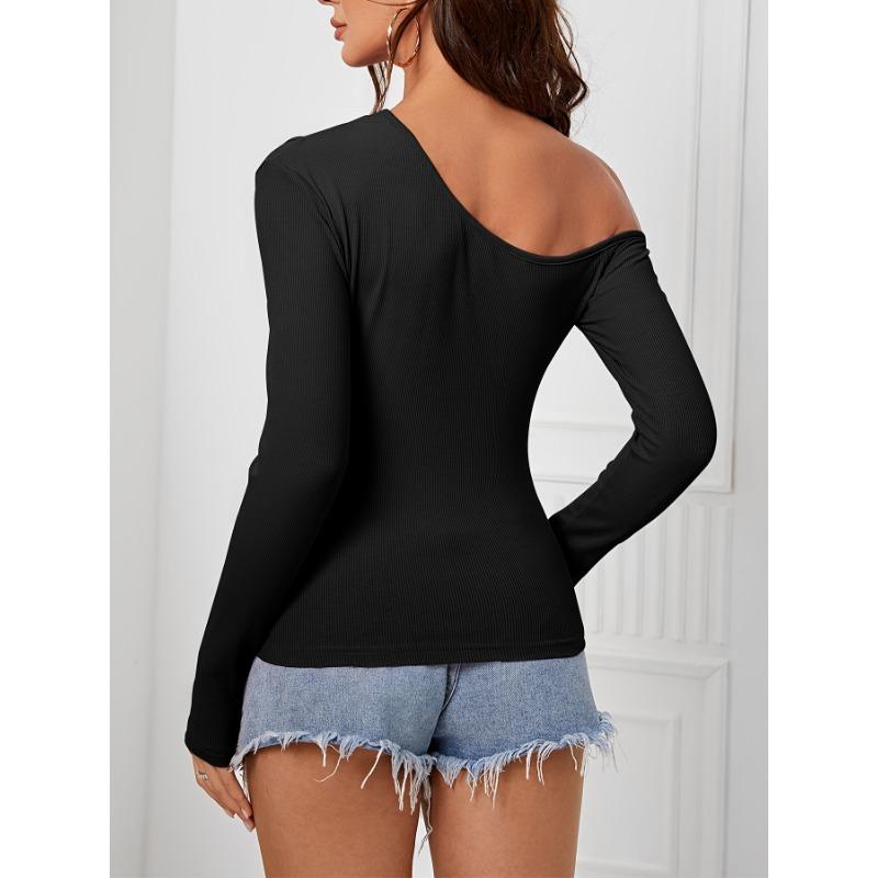 Women's Pullovers Slim Temperament Slant Strapless Long Sleeve Irregular Knit Top