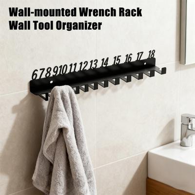 Metal Wrench Organizer Wall-Mounted Wrench Holder with Size Number Heavy Duty Tools Storage Rack for Garage Shed Work Van Garden Shop Mechanic Yard