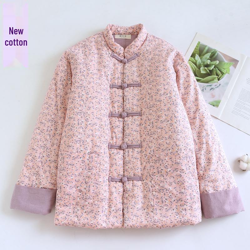 Handmade Winter Chinese Floral Cotton Jacket with Frog Button