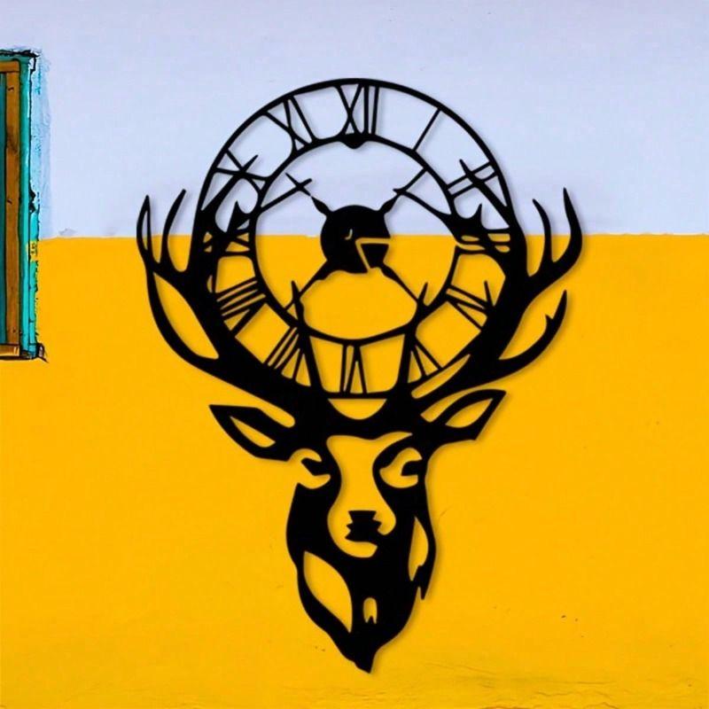 Metal Wall Clock Roman Numeral Deer Sculpture Home Decor