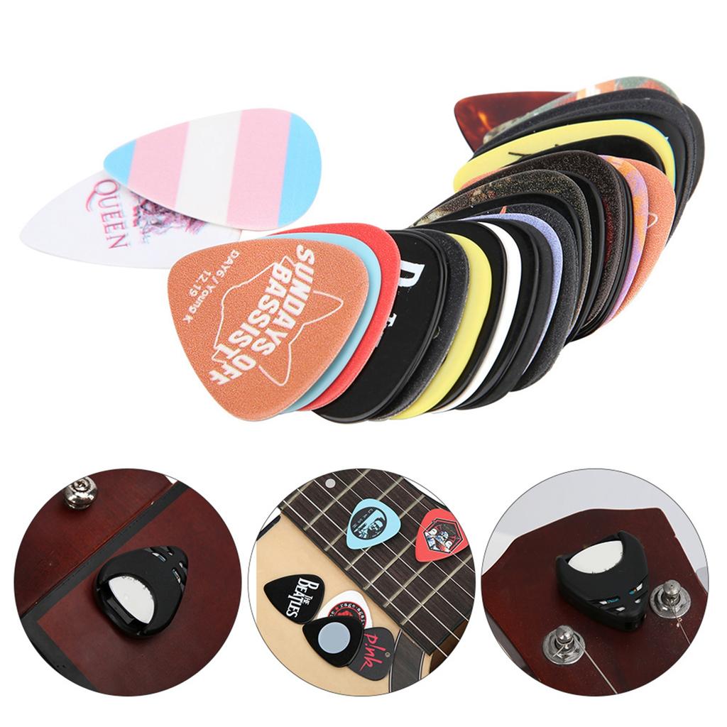 100 ცალი გიტარის ფირფიტების ნაკრები Rock Celluloid მუსიკალური ინსტრუმენტის აქსესუარები ფირფიტის სამაგრი