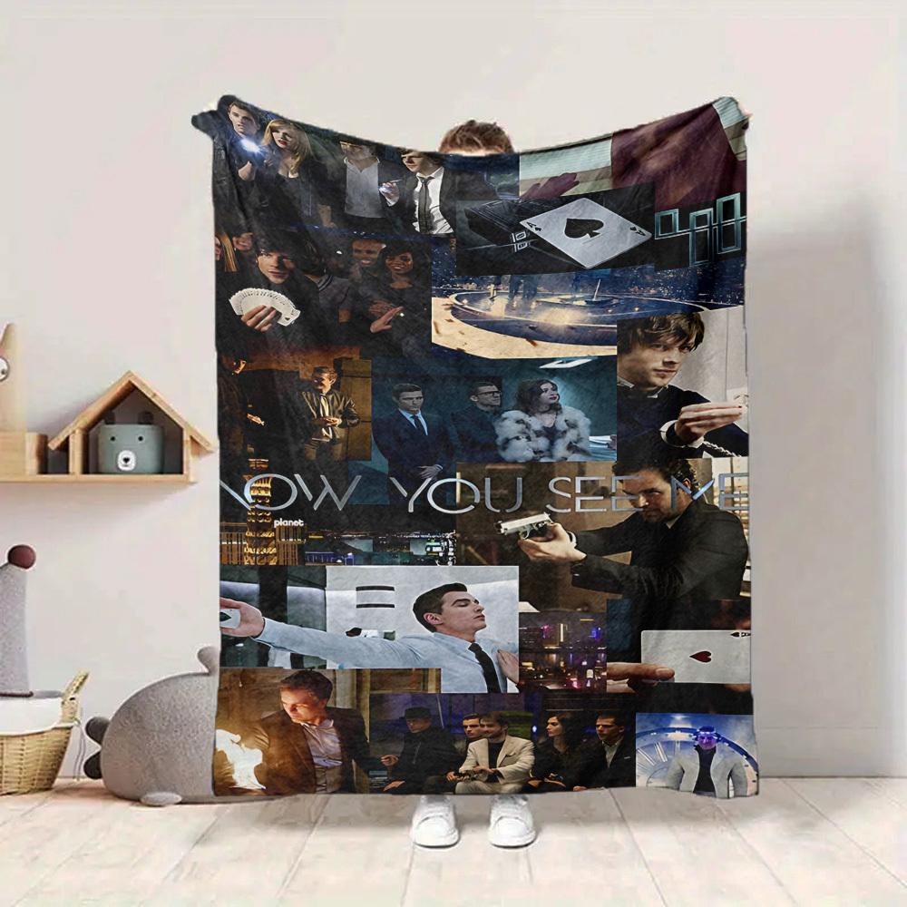 1pc Now You See Me Flannel Throw Blanket - HD Printed Lightweight Soft Warm All-Season Blanket for Sofa, Bed, Travel, Camping 084
