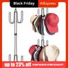 Foldable Metal Hat Hanger 4 Hooks Rotating Top Hook Baseball Cap Organizer Large Capacity Vertical Hat Display Shelf Living Room