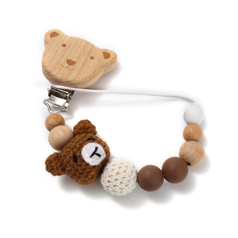 Baby Beech Wood Pacifier Clip Cartoon Animal Crochet Beads Silicone Nipple Chain For Teether Nursing Toys Baby Pacifier Chain