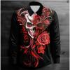 Men's Halloween Skeleton Printed Long Sleeve Shirts Casual Cardigan New Button Holiday Fashion Shirts