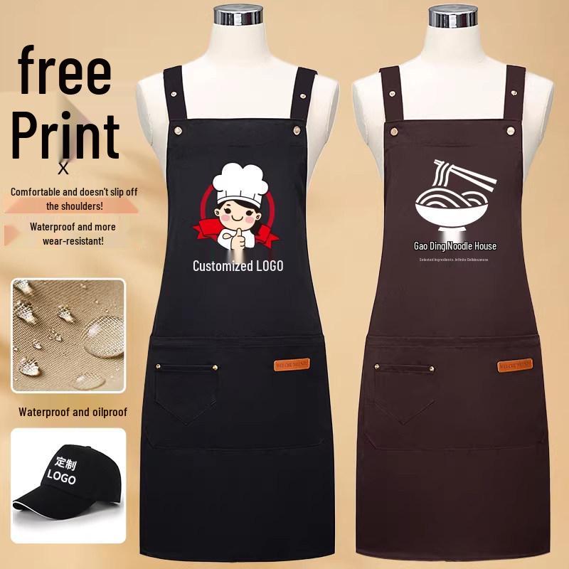 Waterproof Canvas Apron with Logo for Kitchens, Cafes, and Milk Tea Shops