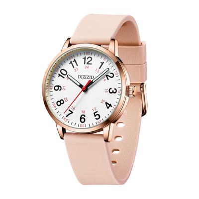 Analoge Krankenschwester-Armbanduhr aus Urethan, leicht zu lesen, Unisex [DIZIZID], wasserdicht, leuchtend, Zifferblatt, Gürtel, schlicht, stilvoll, Herren, Damen, Medizin, Krankenschwester, (Rosa)