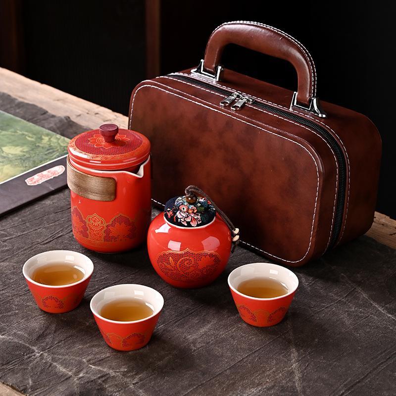 Ceramic Guyun Travel Tea Set Kuaike Cup Set Tea Portable Car One Pot Three Cups Business Gifts