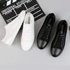 Fashion Lightweight Genuine Leather Men's Flats shoes Leisure Trend Korean Version Solid black White summer breathable Men Casual Shoes