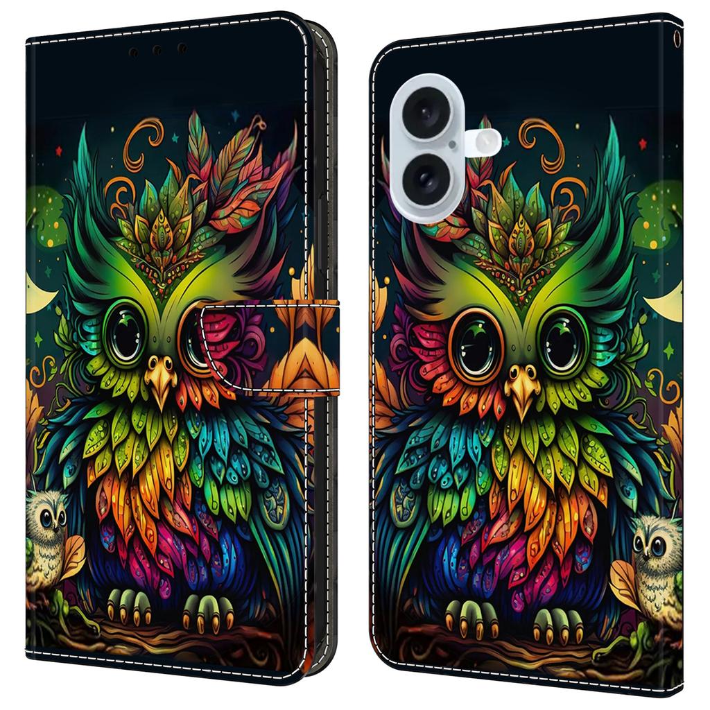 For iPhone 16 Case Pattern Printed Protective Cover TPU+PU Leather Flip Phone Case