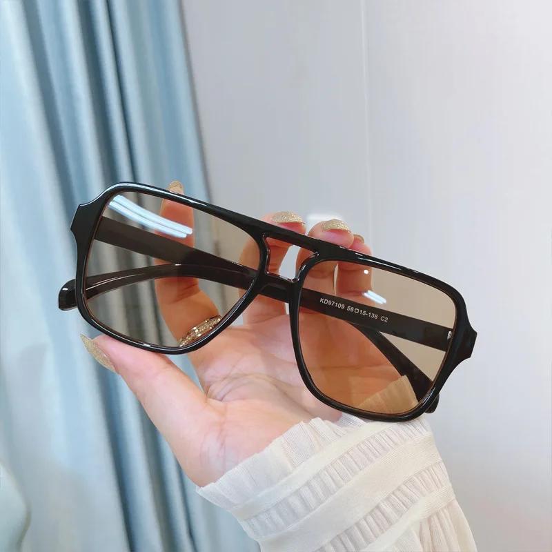 

Large Frame Women Men Square Sun Glasses Retro Polygon Sunglasses Female Vintage Fashion Eyewear Double Beam Eyeglasses 1PC