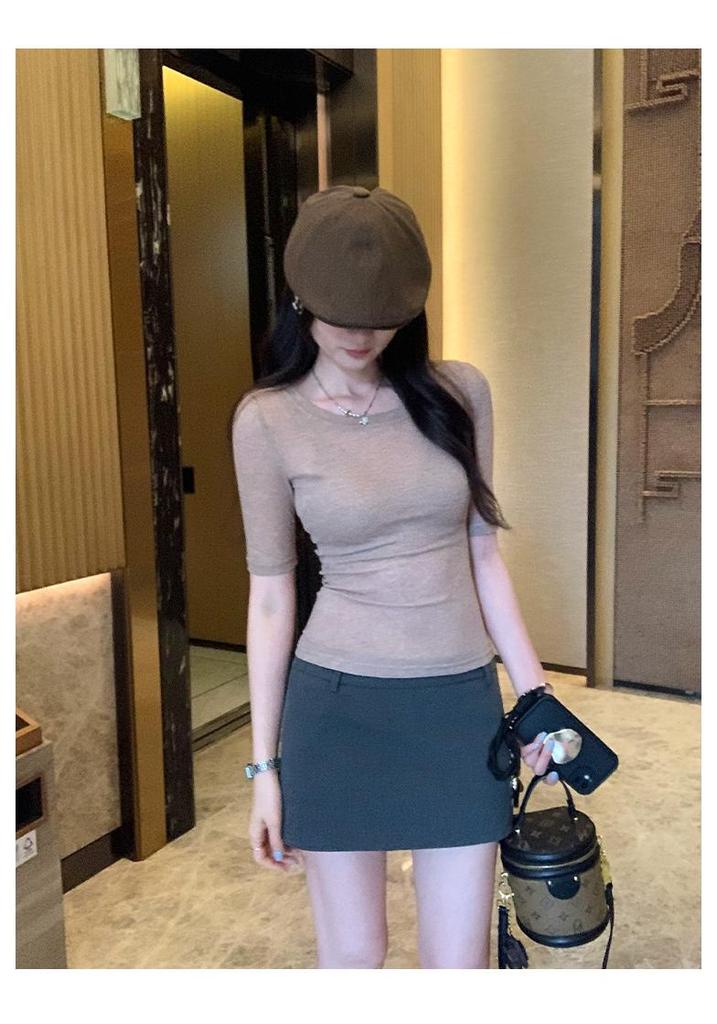 2026 Sexy Backless Short Sleeve T-Shirt - Women's Slim Fit Round Neck Top