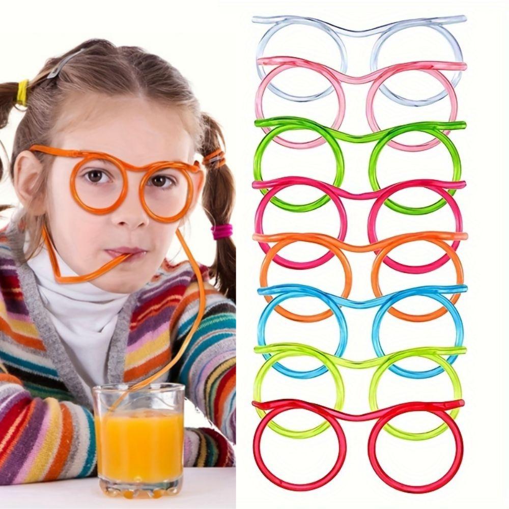 Reusable Circulating Straw PVC Loop Straws Crazy Straw Drinking Eyeglasses  Birthday Supplies